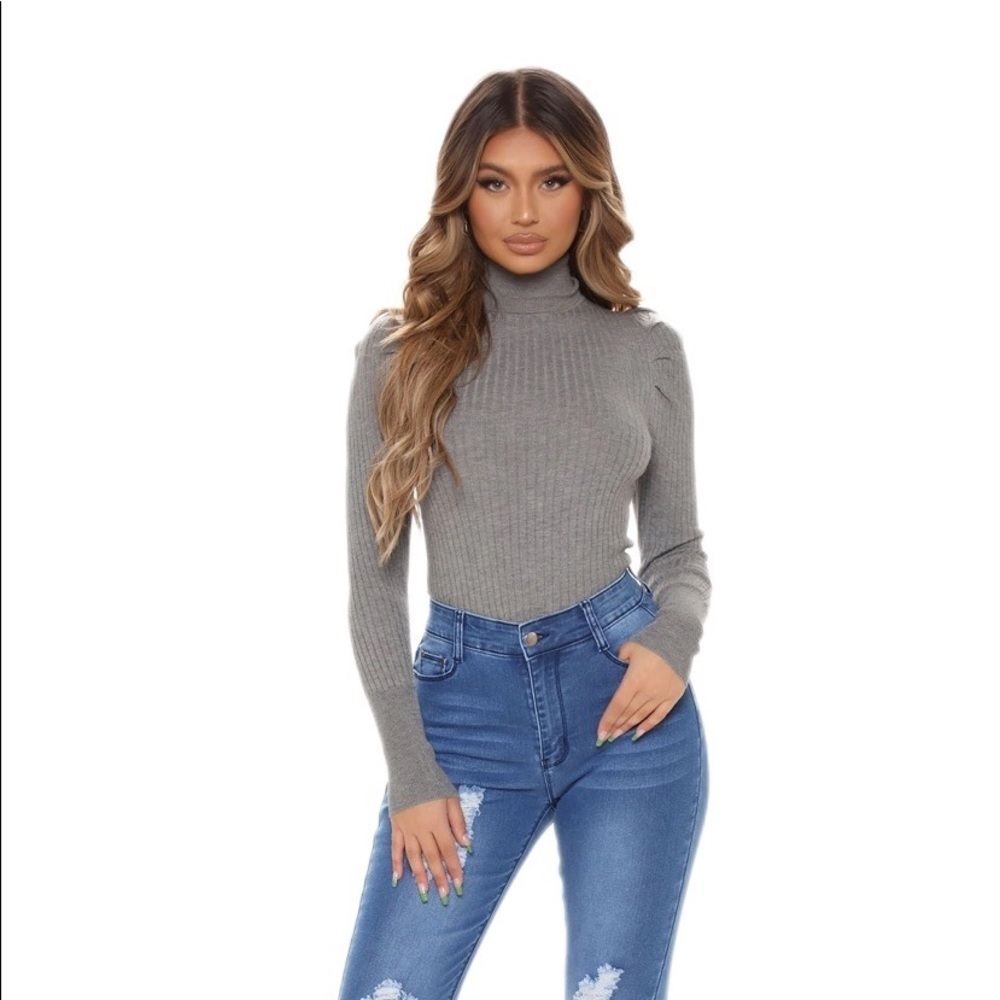 Fashionova Womens Gray Turtleneck Ribbed Sweater Long Sleeve Knit Heather Gray